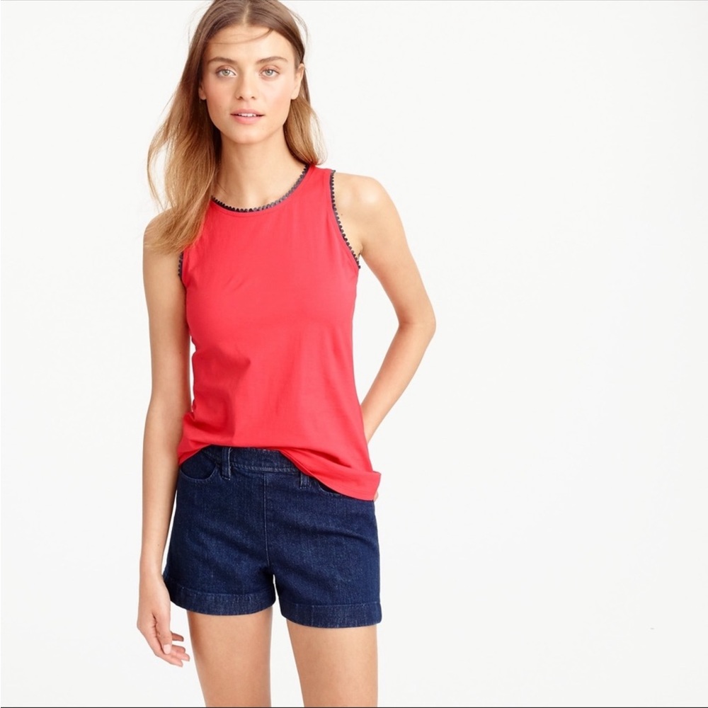 J.Crew Red XS Faux-Leather Scallop Tank